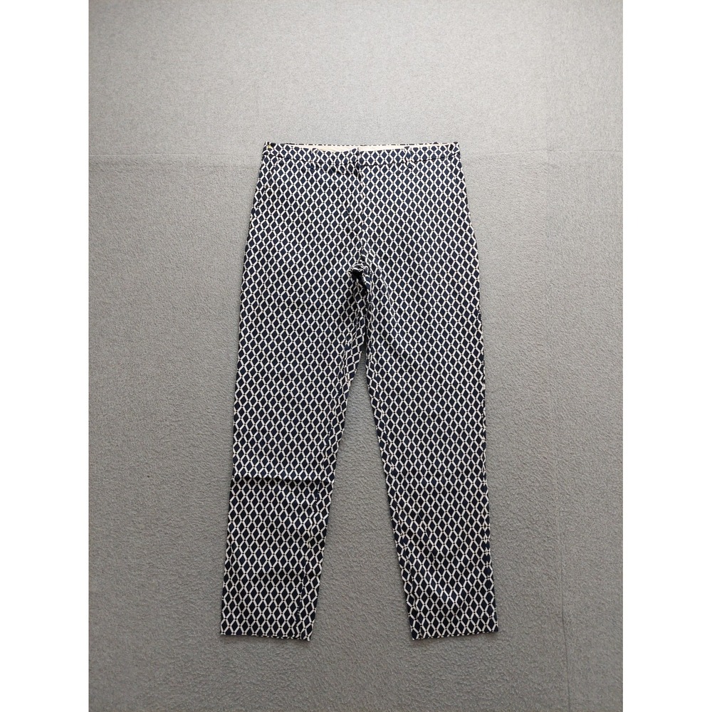 H&M Women Pant 8 Black White Geometric Straight Leg Stretch Cropped High Rise